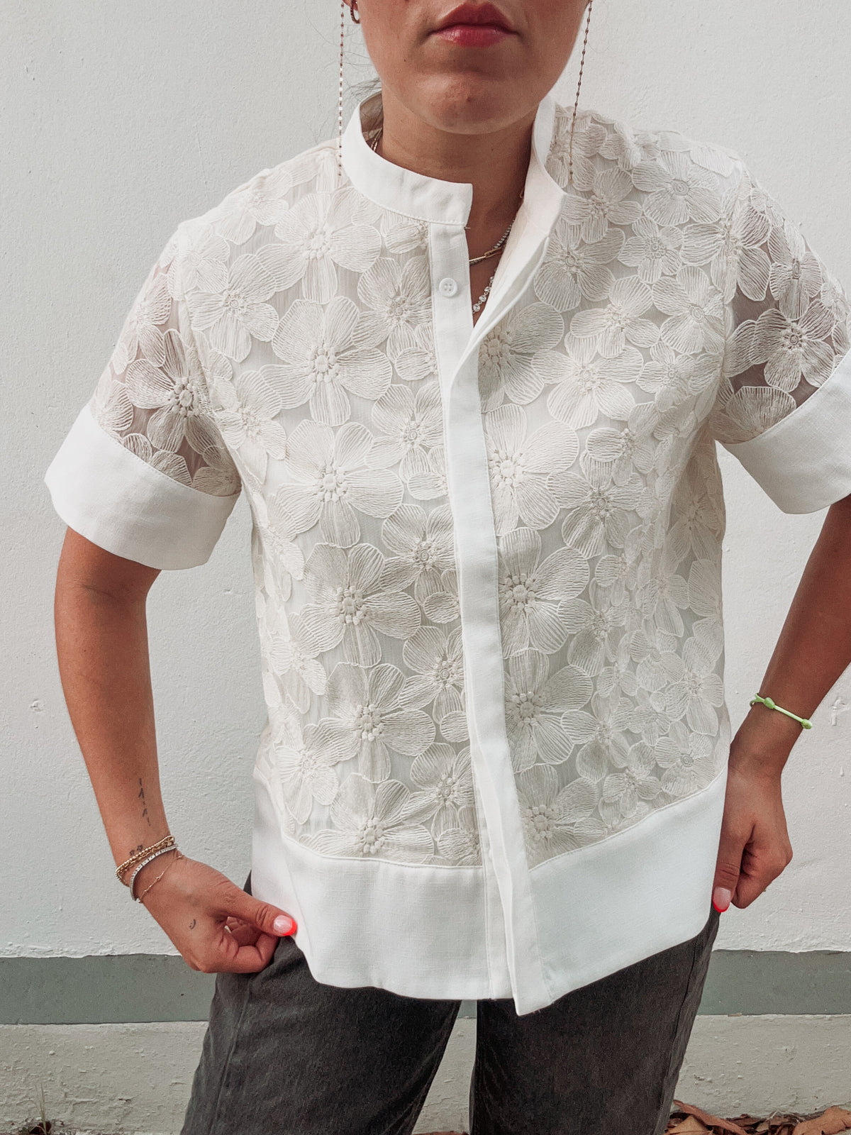Cream & White Embroidered Blouse