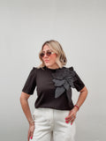 Black Flower Beaded Tee