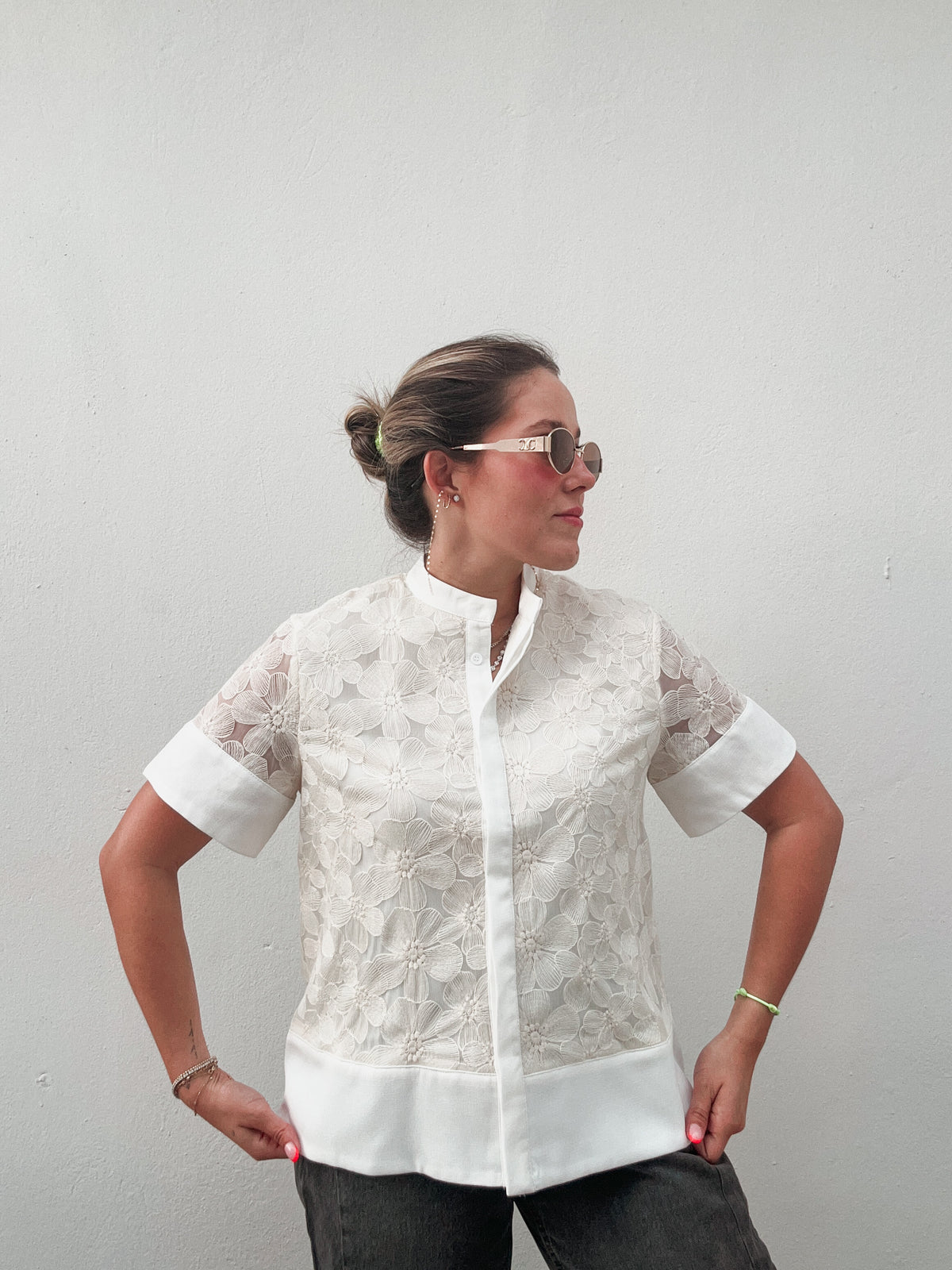 Cream & White Embroidered Blouse