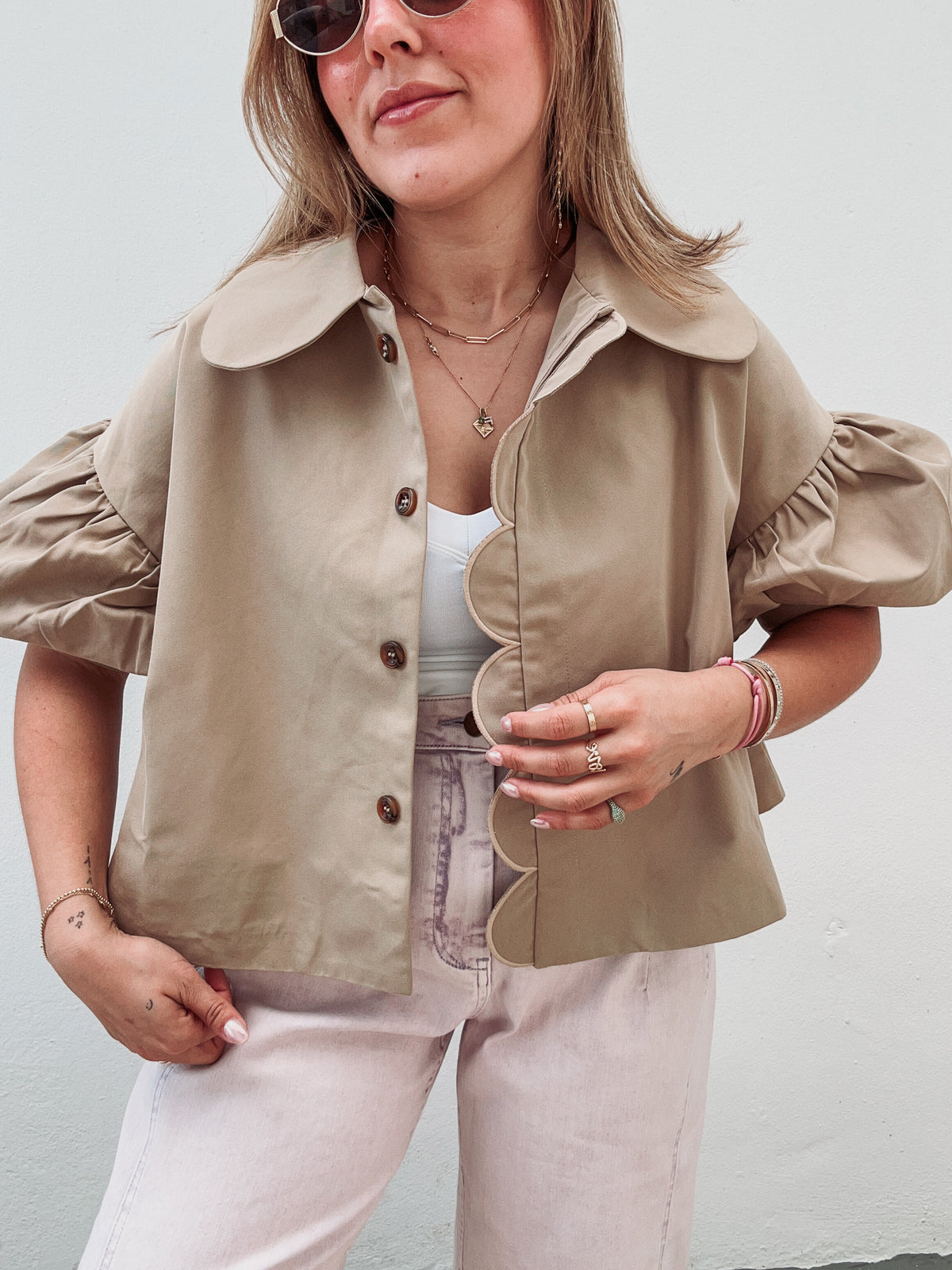 Mocha Scalloped Embroidered Top