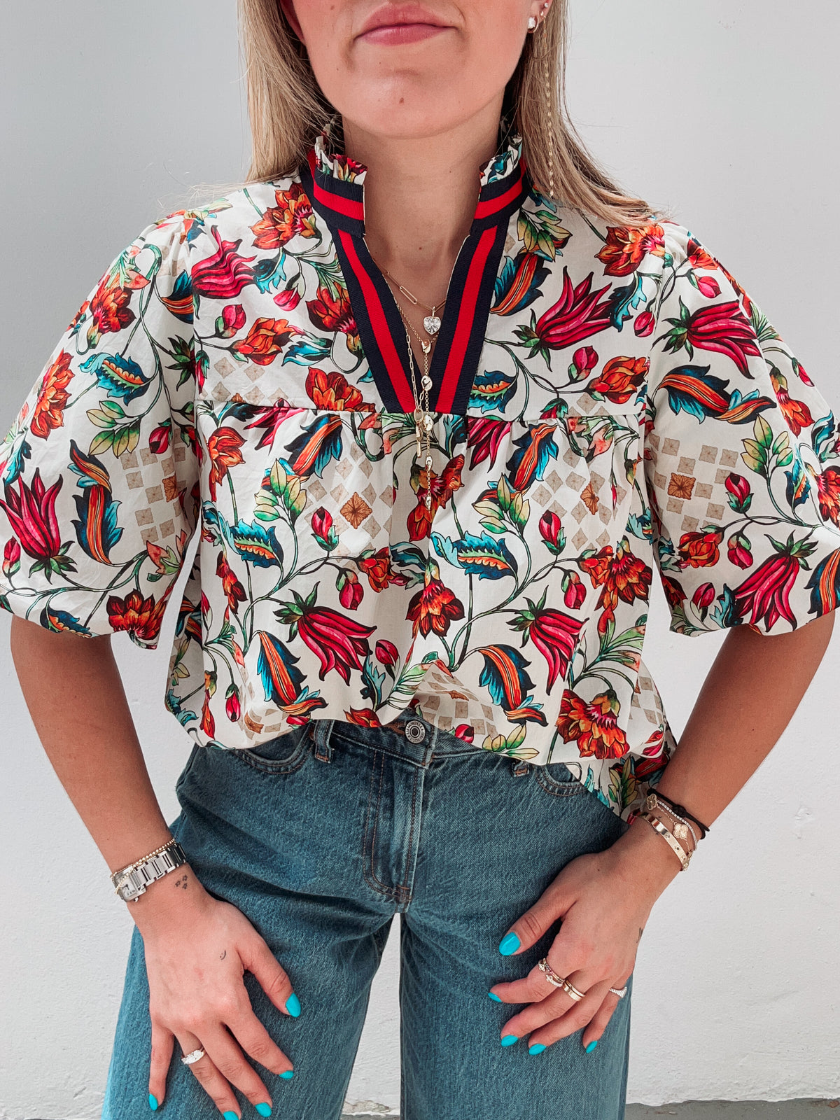 Rainbow Floral Green & Red Striped