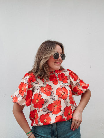 Orange Floral Blouse