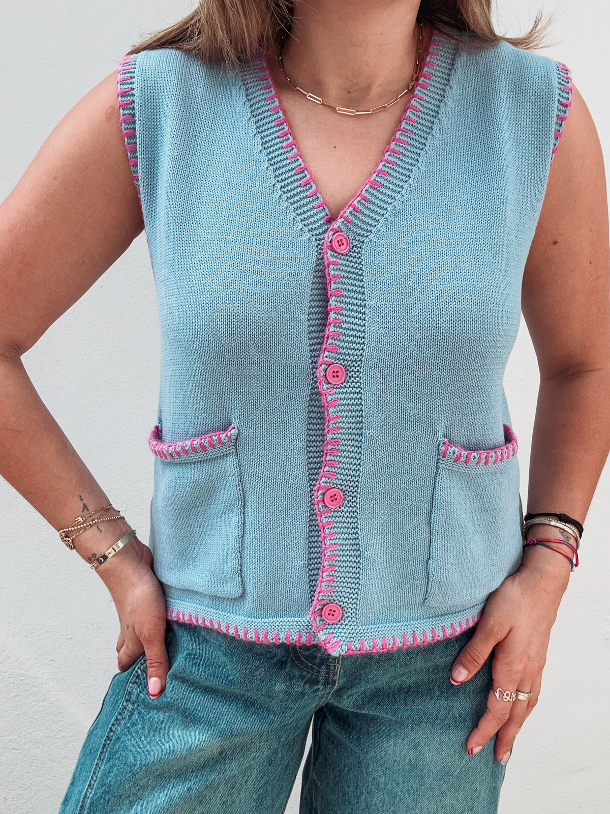 Periwinkle & Pink Stitch Vest
