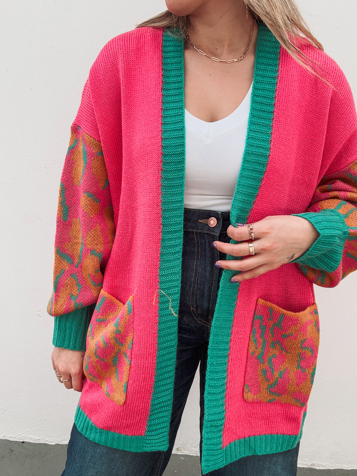 Guava Pink, Orange & Teal Light Cardigan