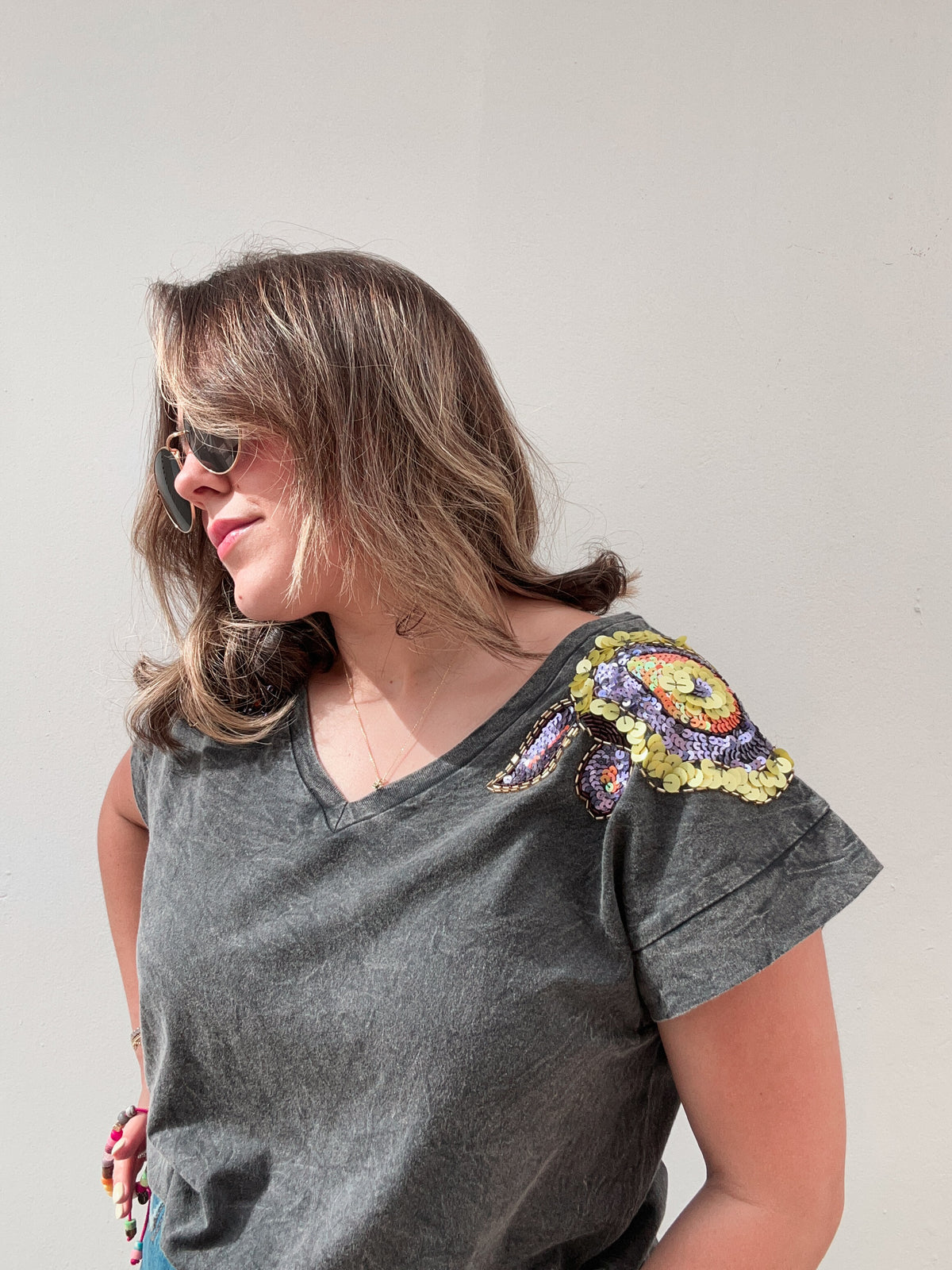 Black Washed Sequin Tee