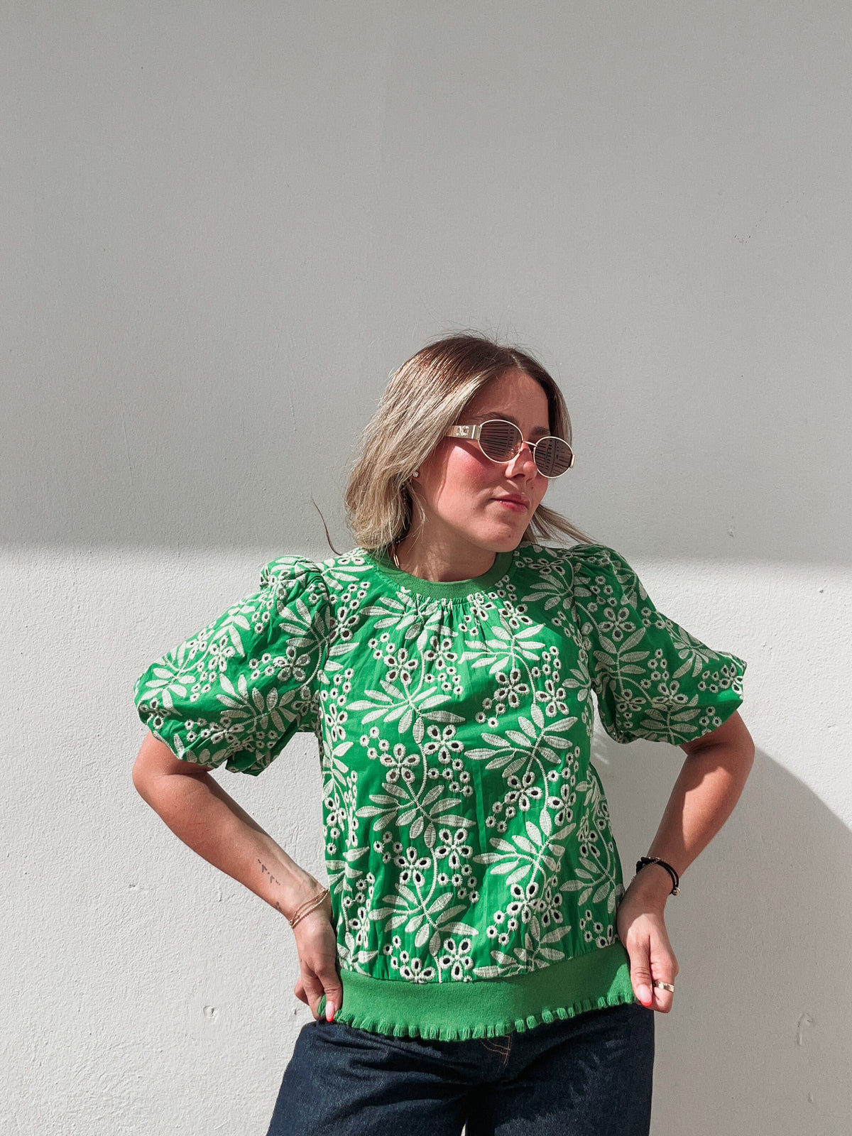 Esmeralda Embroidered  Eyelet Top