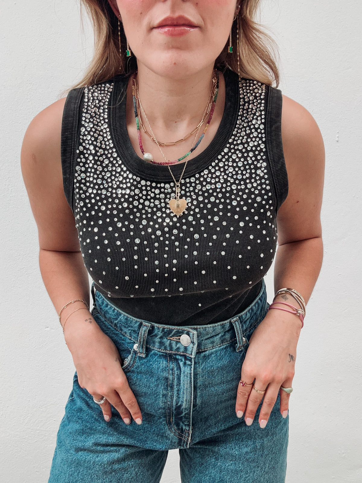 Charcoal Rhinestone Tank