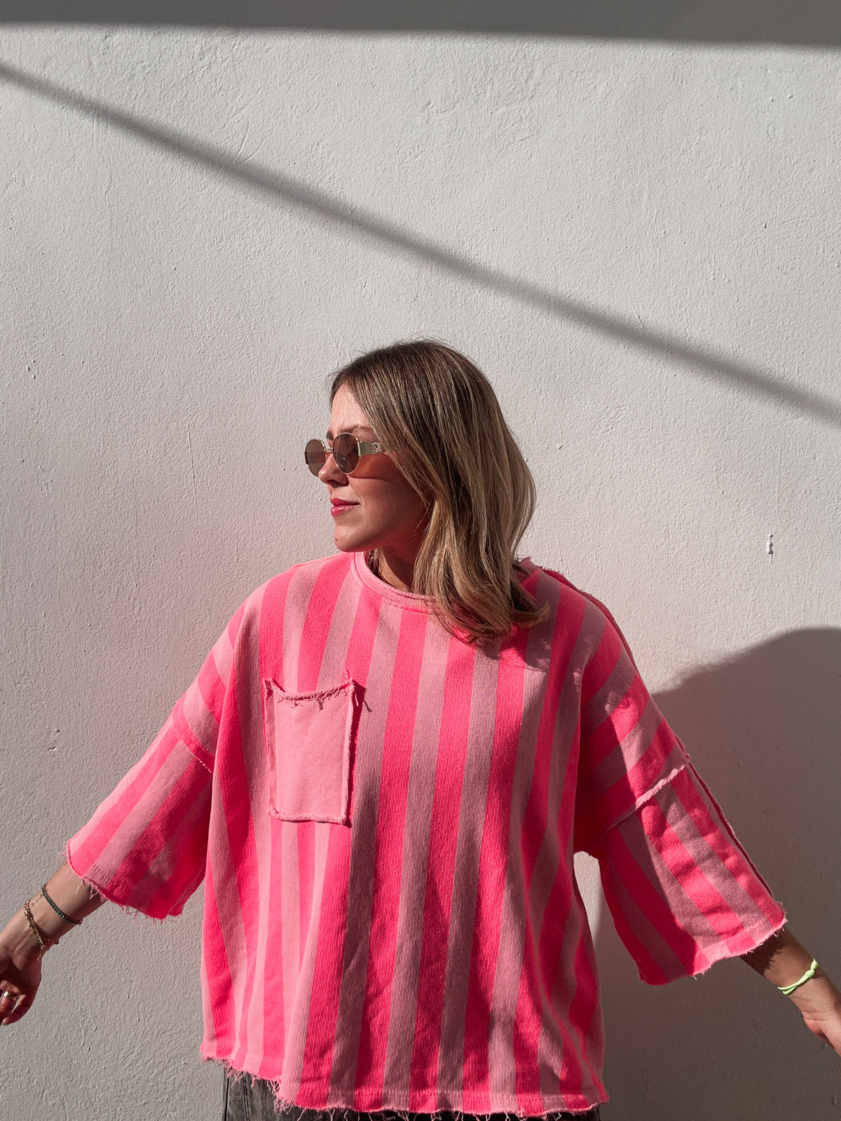 Neon Pink Cabana Striped Top