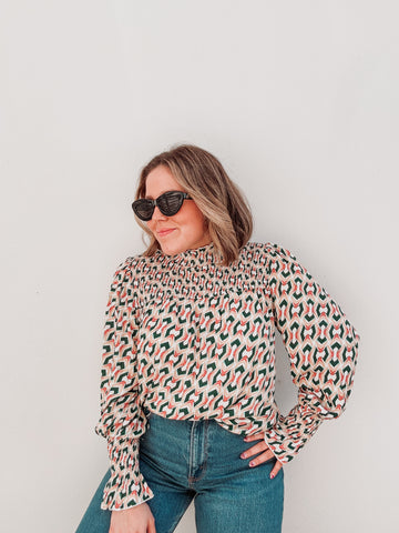 Pink & Green Printed Blouse