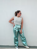 Snow Ice Blue Metallic Pants