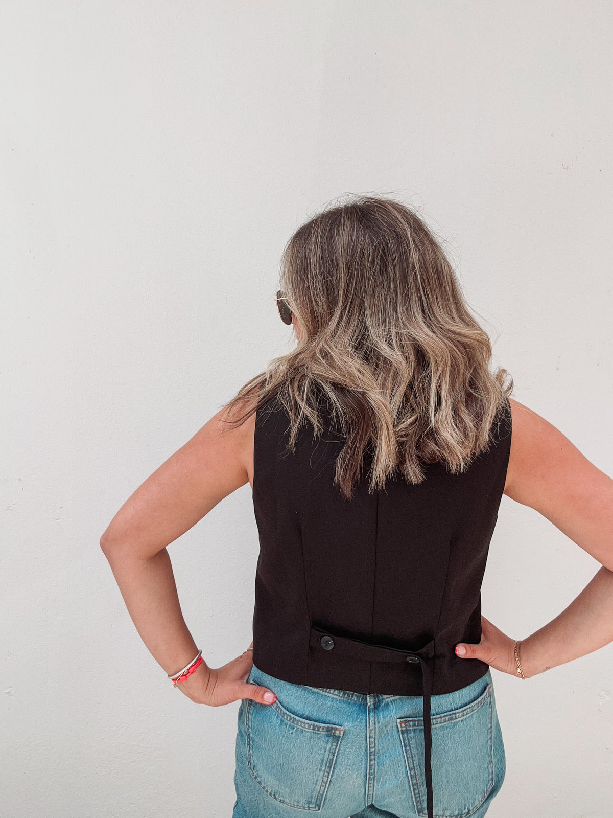 Black Asymmetrical Buttons Vest