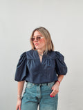 Navy Puff Sleeve Blouse