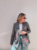Grey Western Embroidered Blazer