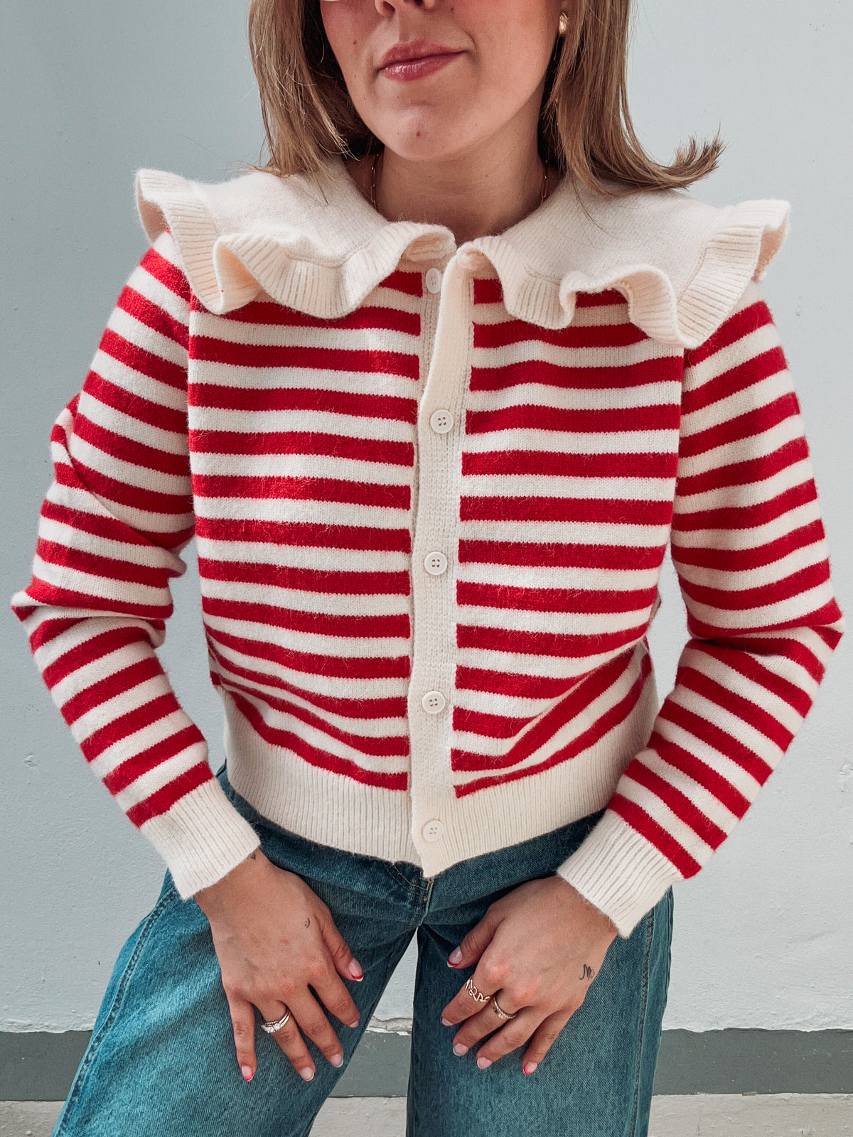 Red & Vanilla Striped Cardigan