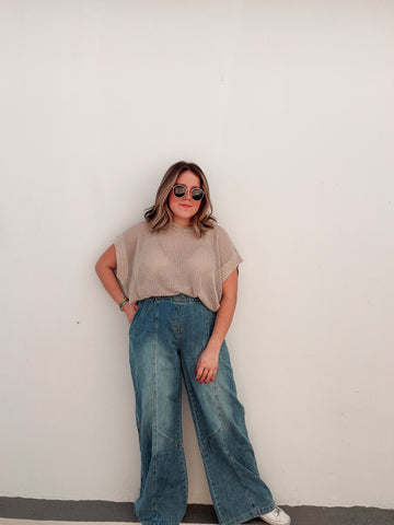 Washed Denim Loose Bottoms