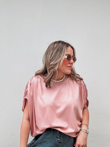 Blush Pink Shimmer Metallic Blouse
