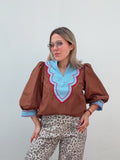 Brown, Blue & Red Top