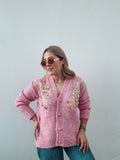 PRE ORDER: Bubblegum Pink Flower Sequin Cardigan
