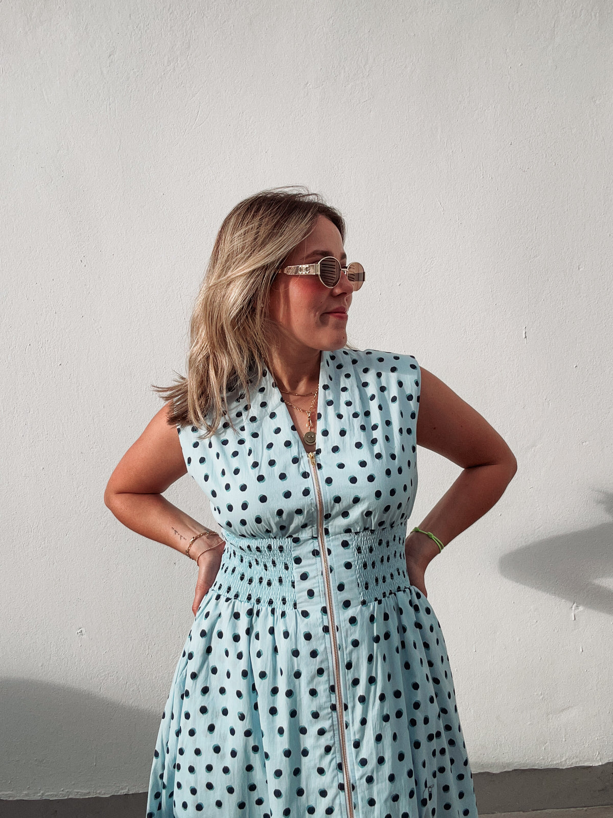 Baby Blue Navy Polka Dot Dress