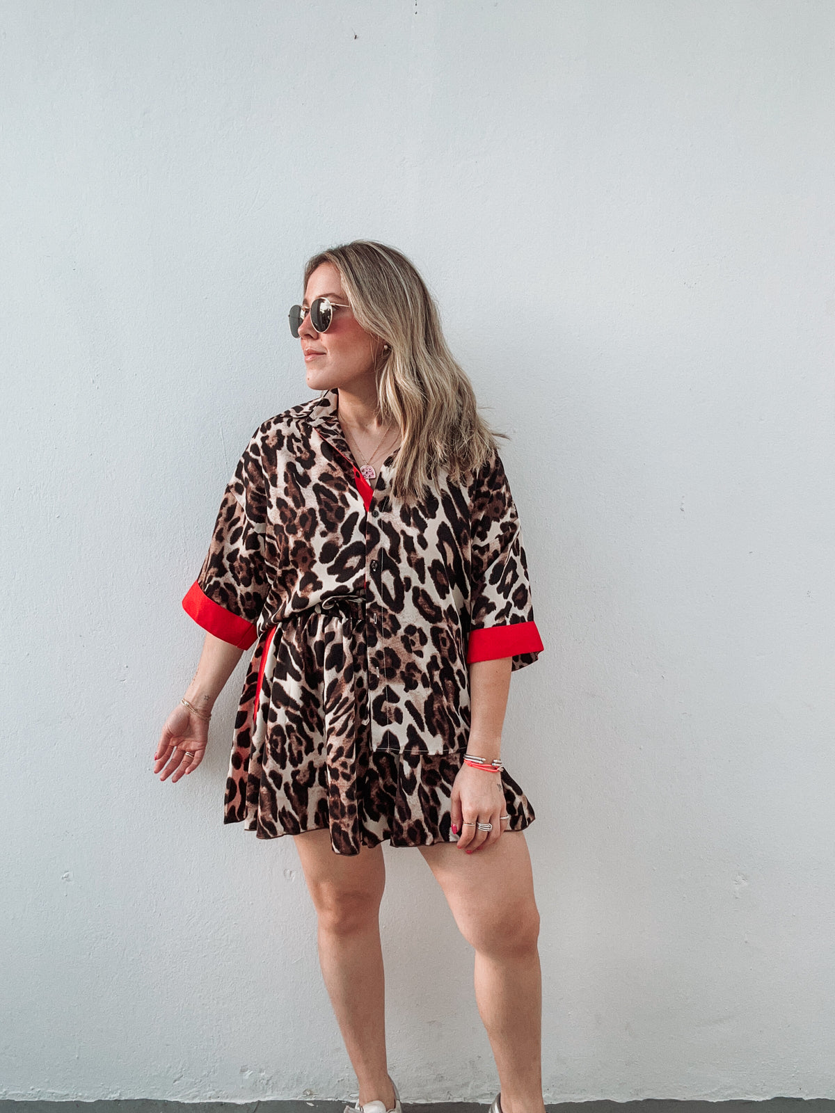 Leopard Red Shorts Set