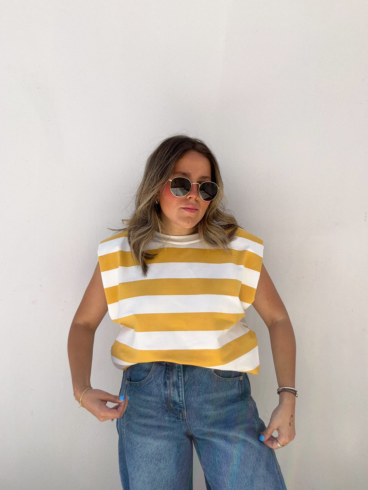 Yellow Zipper Striped Tee