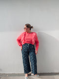 Blue Textured Denim Pants