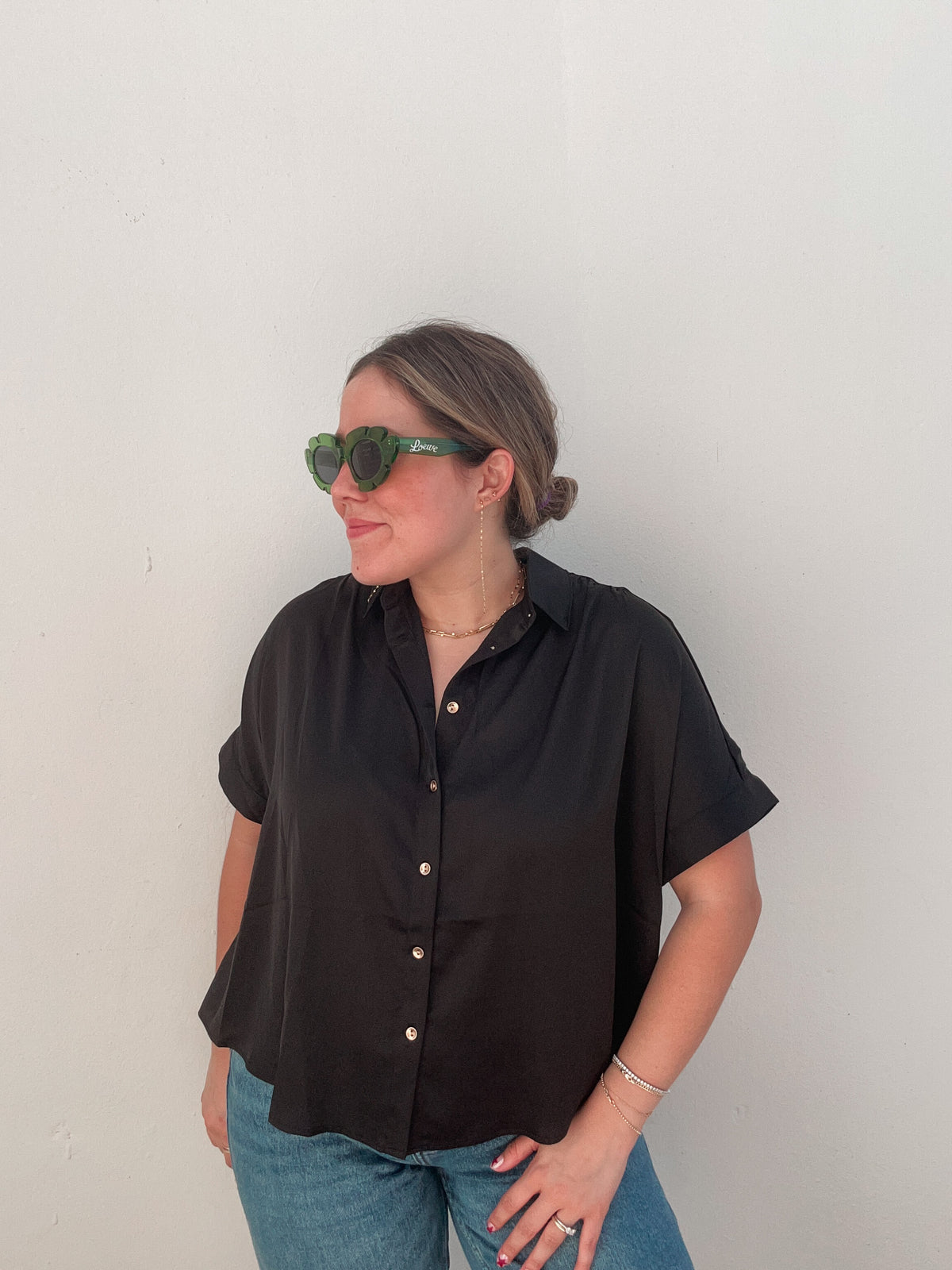 Black Gold Button Down Blouse