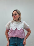 White & Red Stripe Mesh Blouse