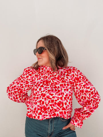 Funky Red Heart Printed Blouse