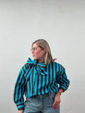 Bright Blue & Brown Bow Blouse