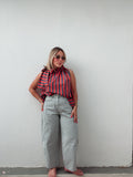 Navy Plaid Barrel Pant