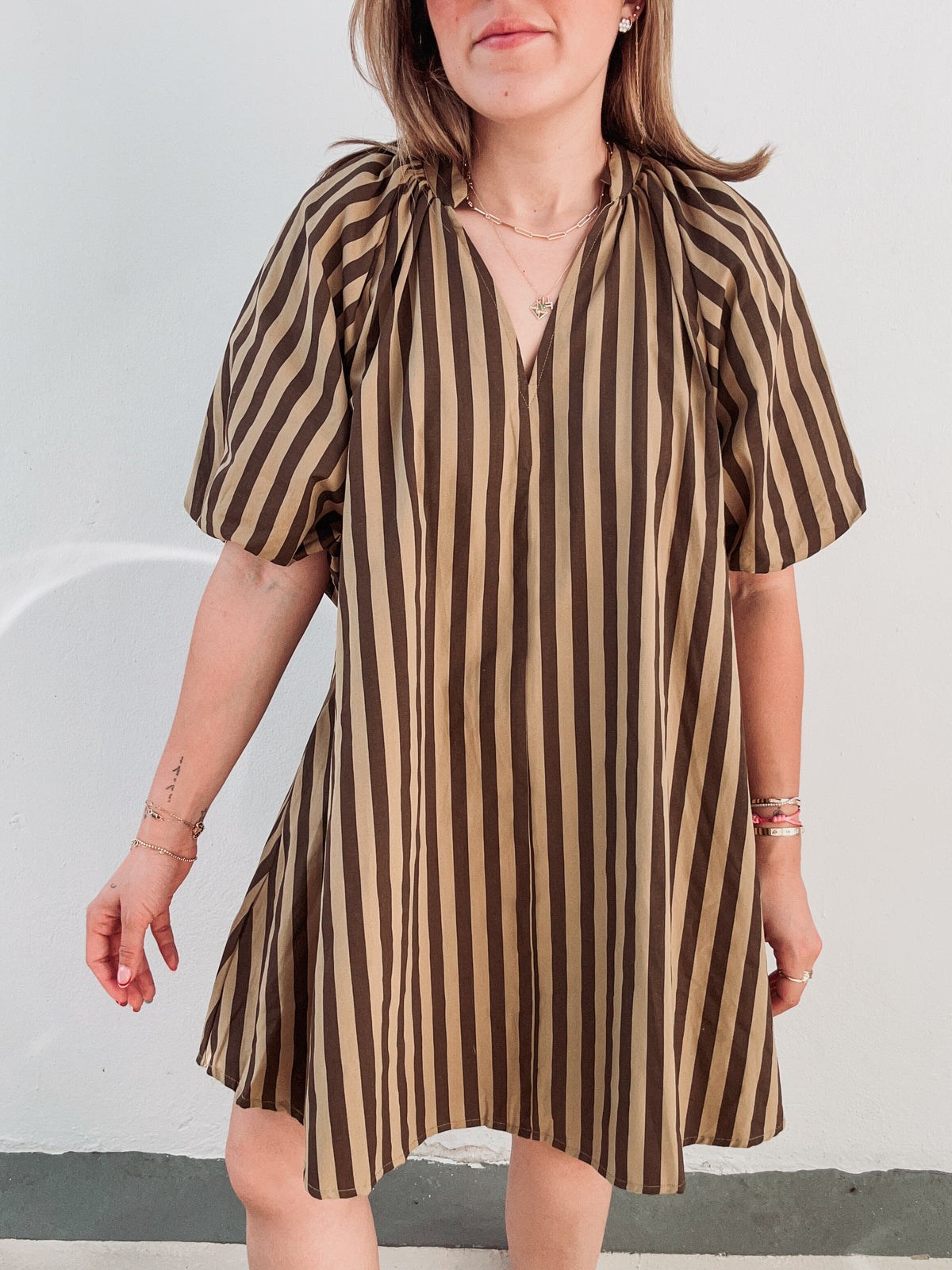 Olive & Green Striped Dress