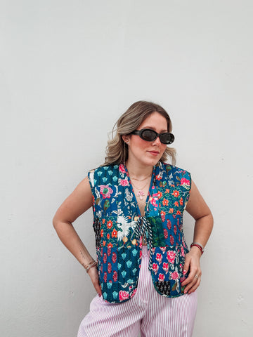 Blue Patchwork Vest