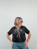 Black Rhinestone Bow Top