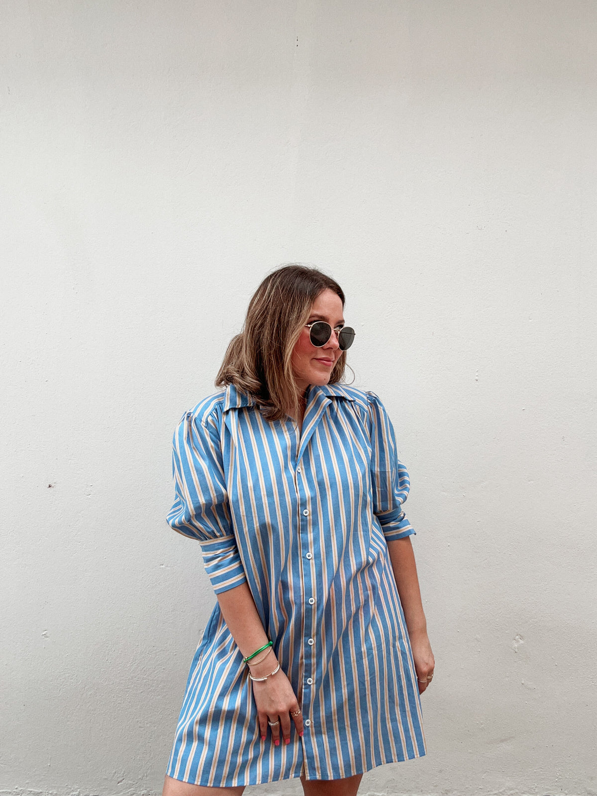 Blue & Yellow Striped Button Dress