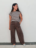 Brown Washed Animal Print Pant