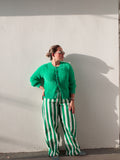 White & Emerald Striped Pants