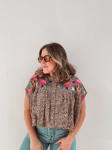 Leopard Embroidered Blouse