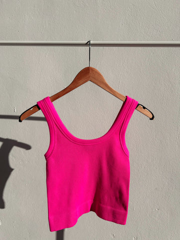 Electric Pink Ribbed Basic Top