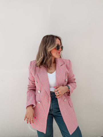 Elle Pink & White Tweed Printed Blazer