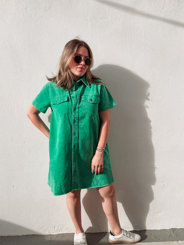 Green Washed Denim Dress