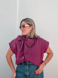 Magenta & Dark Grey Stripe Bow top