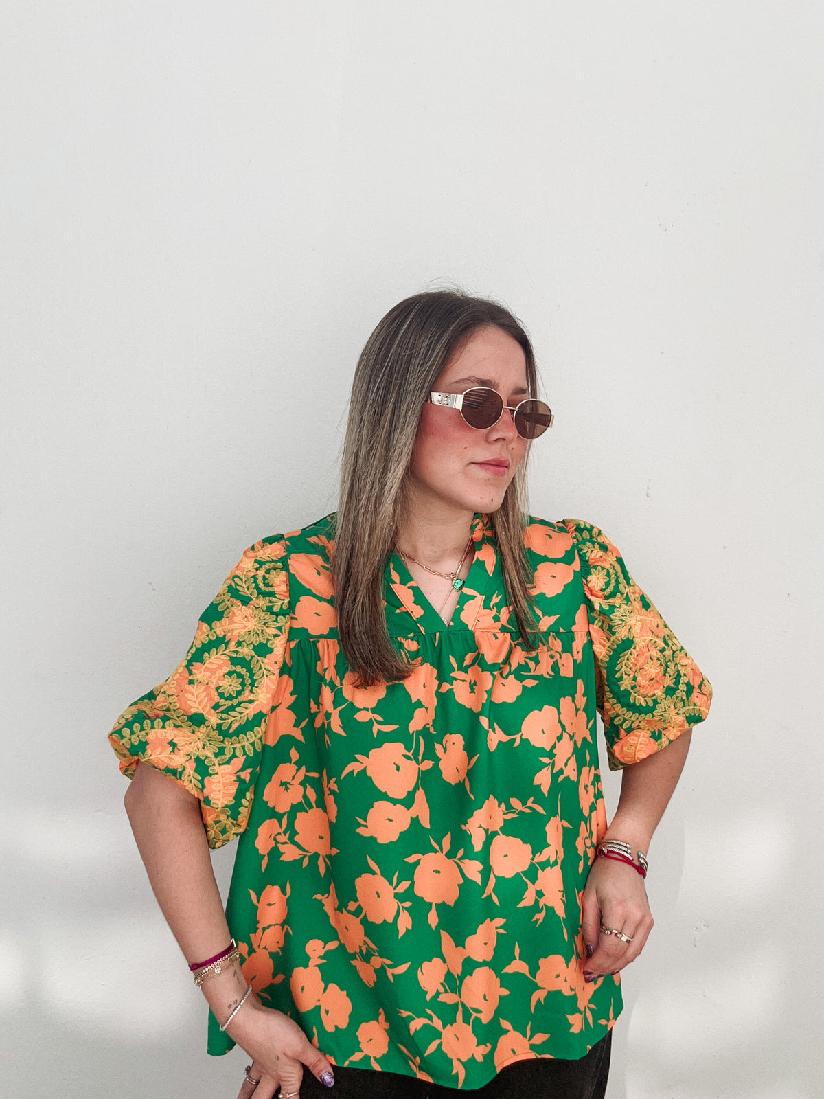 Gemma Yellow & Green Embroidered Blouse