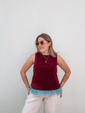 Burgundy Velvet Blue Feathers Top