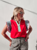 Red Stripe Ruffle Top