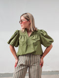 Olive Puff Sleeve Top