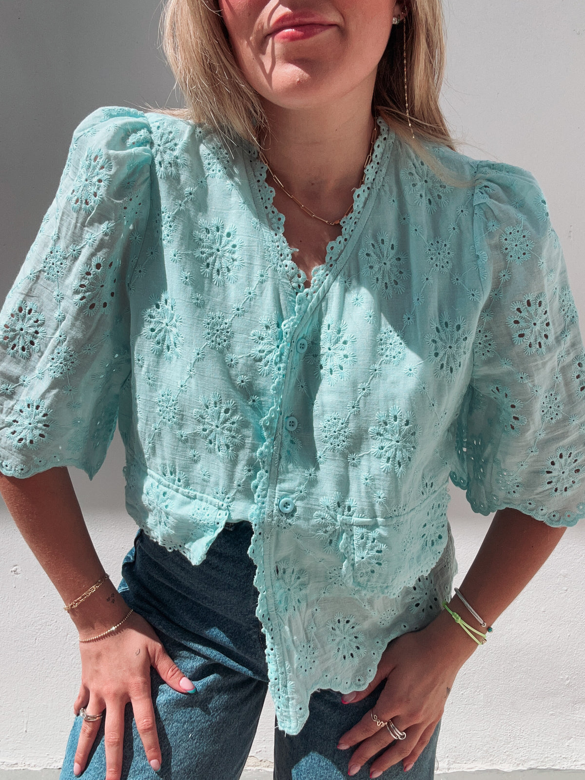 Blue Eyelet Summer Top