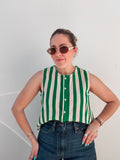Green & Vanilla Stripe Top