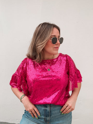 Hot Pink Sequin Ruffle Top