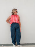 Denim Floral Barrel Pant